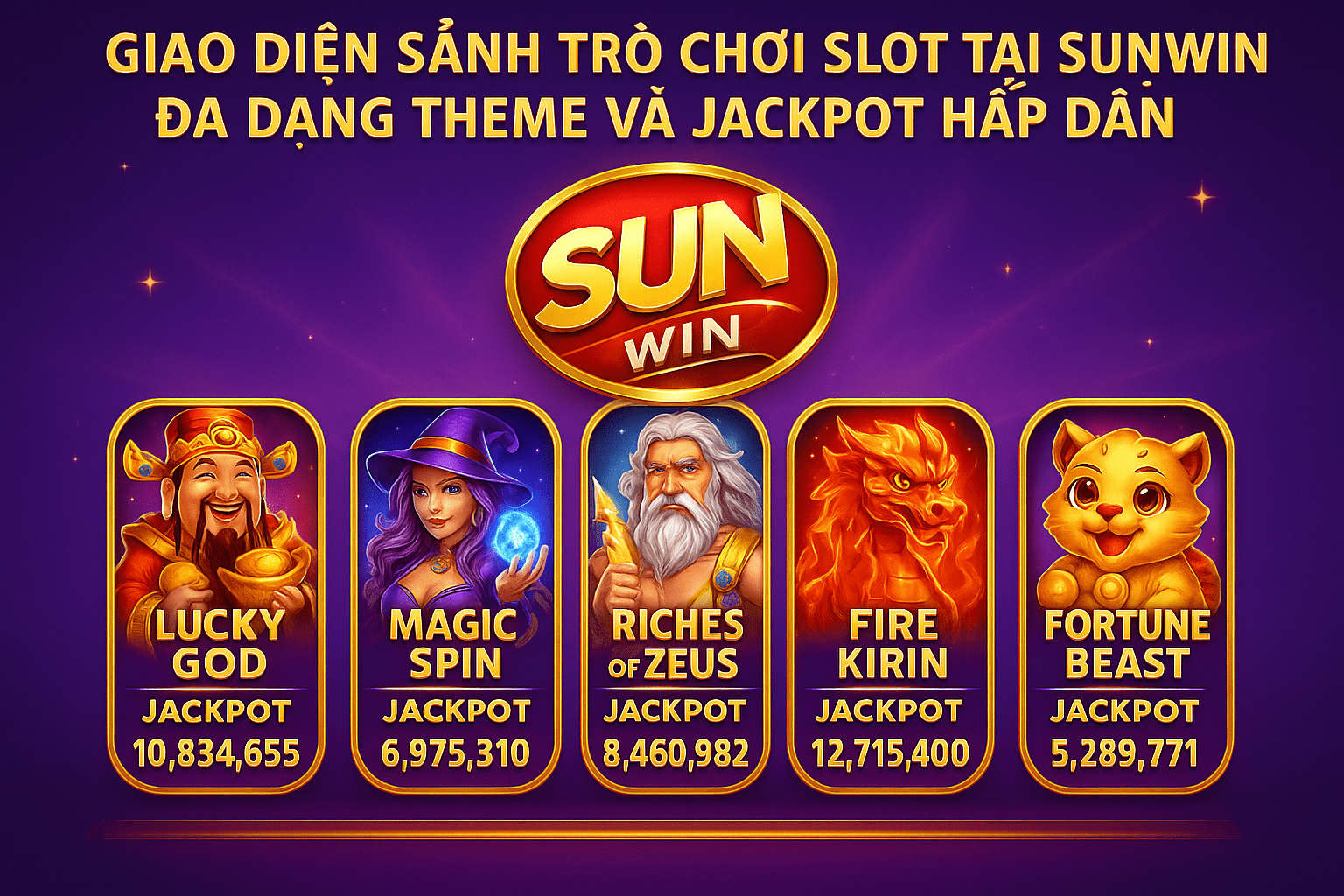 Giao diện sảnh trò chơi Slot tại Sunwin – đa dạng theme và jackpot hấp dẫn Giao diện sảnh trò chơi Slot tại Sunwin – đa dạng theme và jackpot hấp dẫn